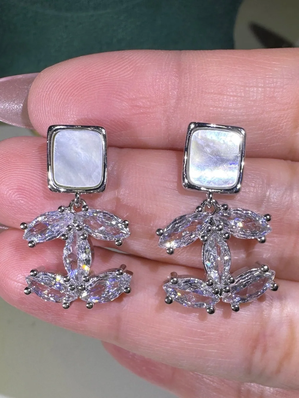 S925 Posts Mother of Pearl & CZ Drop Earrings